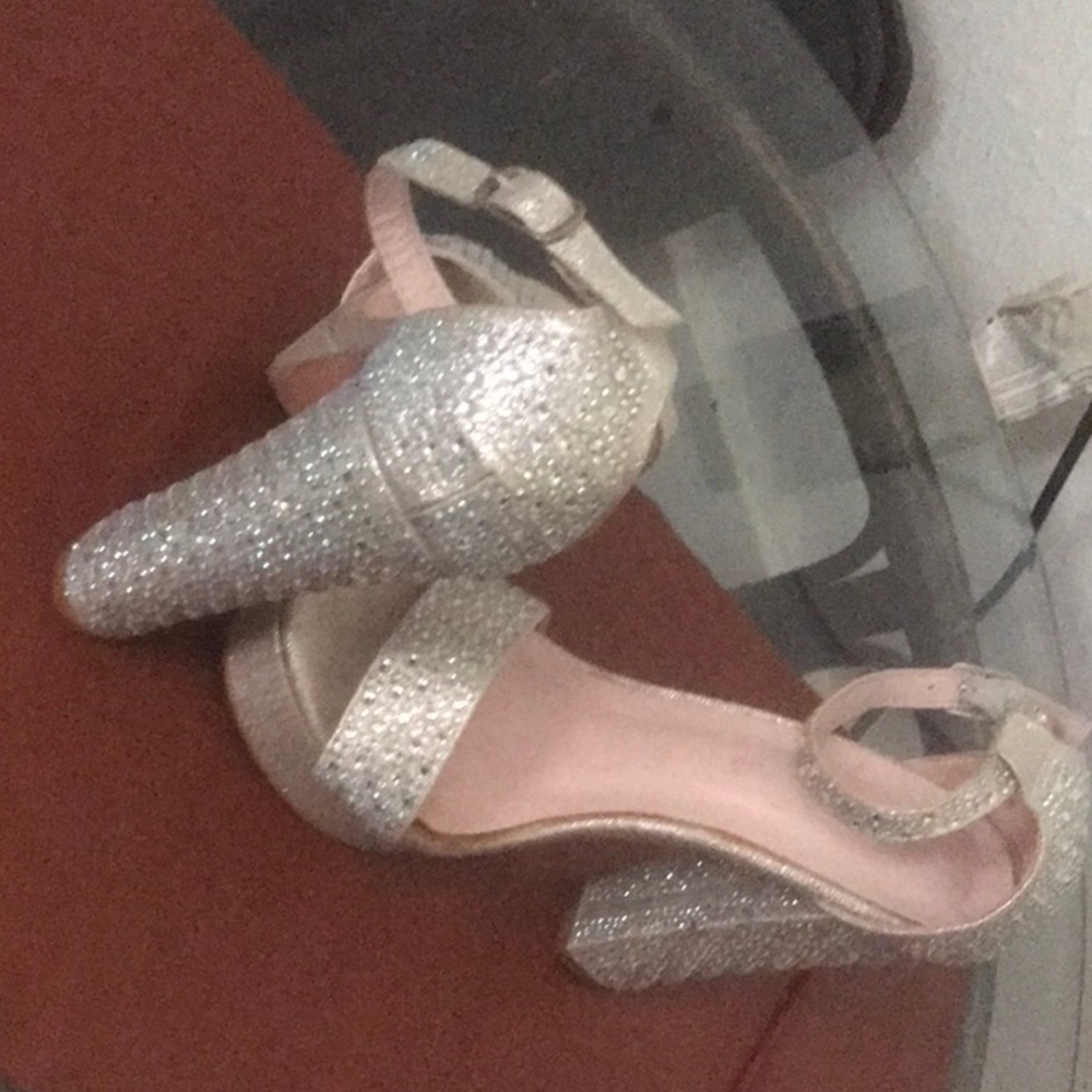 Sparkling Silver Women's Block Heels